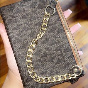 Brown Wristlet with Gold Chain